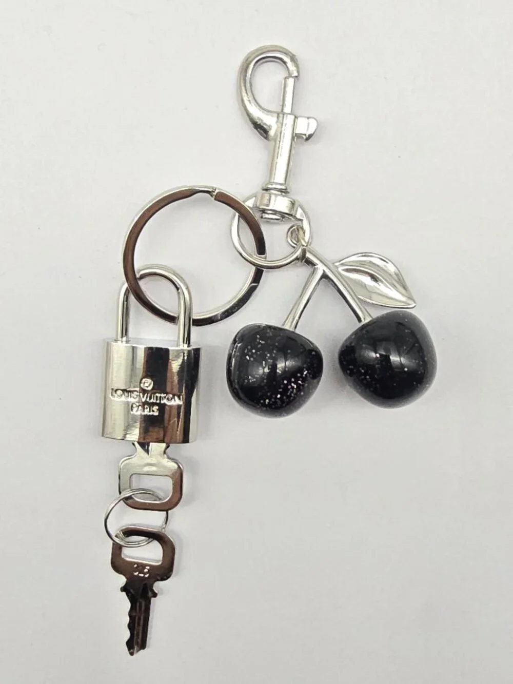 LV Silver Padlock 🔑 Authentic Louis Vuitton Charm + Unbranded Cherry Keychain